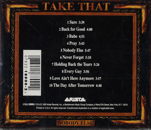 Take That Nobody Else US CD album (CDLP) (480922)